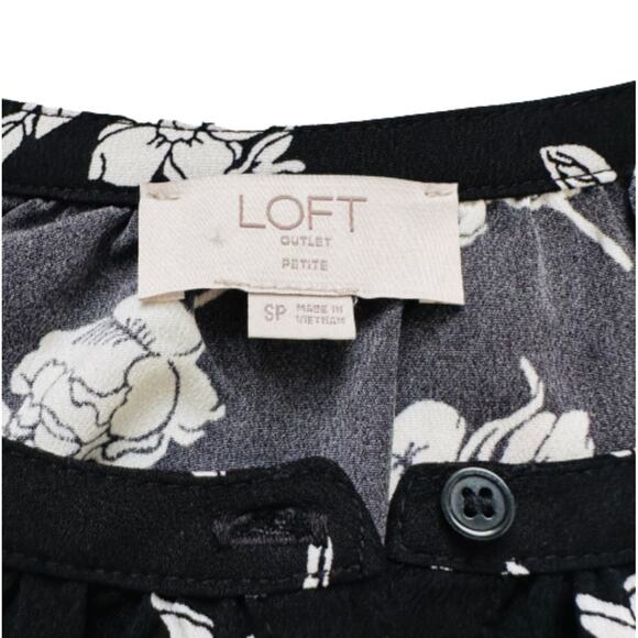 Loft Outlet Dress Black White Floral Ruffled Short Sleeve Button Front Size SP - Picture 2 of 12